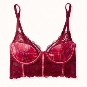 NWT Adore Me Lisette Contour Demi Bra - Size 38D - Red Plaid Holiday Festive Bra